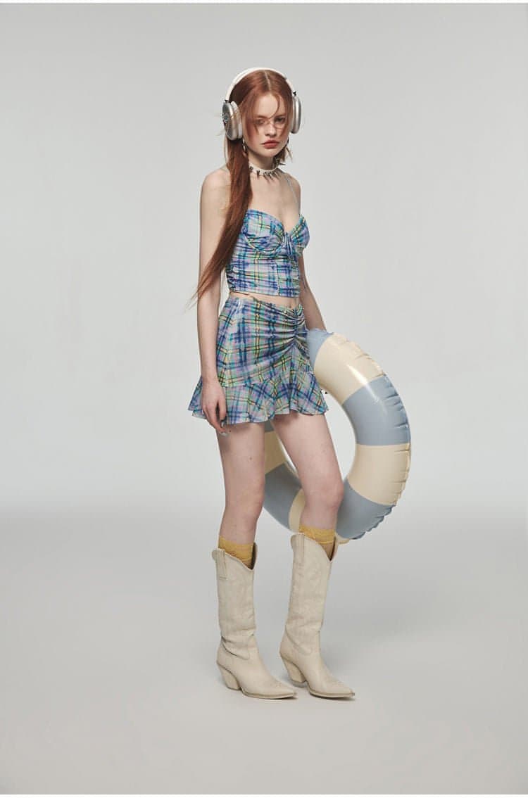 1Jinn Plaid Corset & Pleated Skirt Set - chiclara