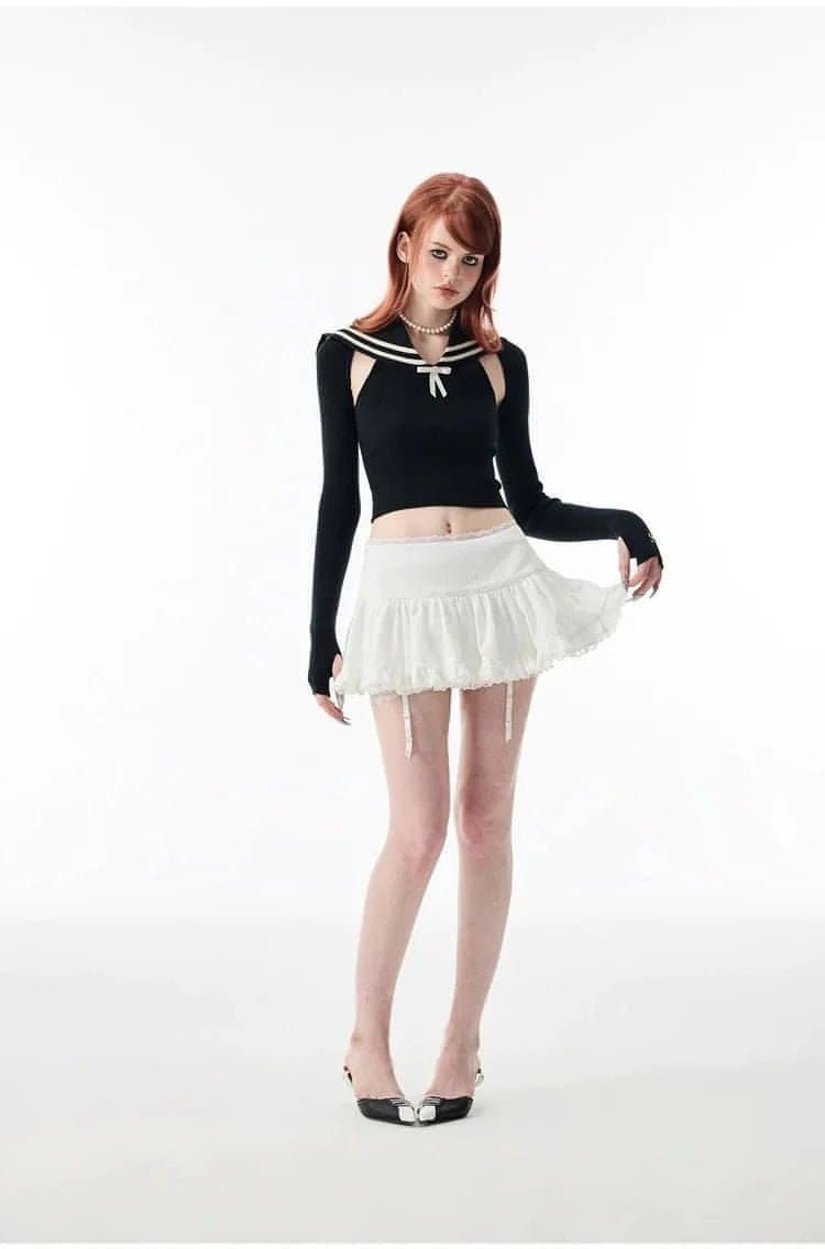 1Jinn White & Black Lace Edge Mini Skirt - chiclara