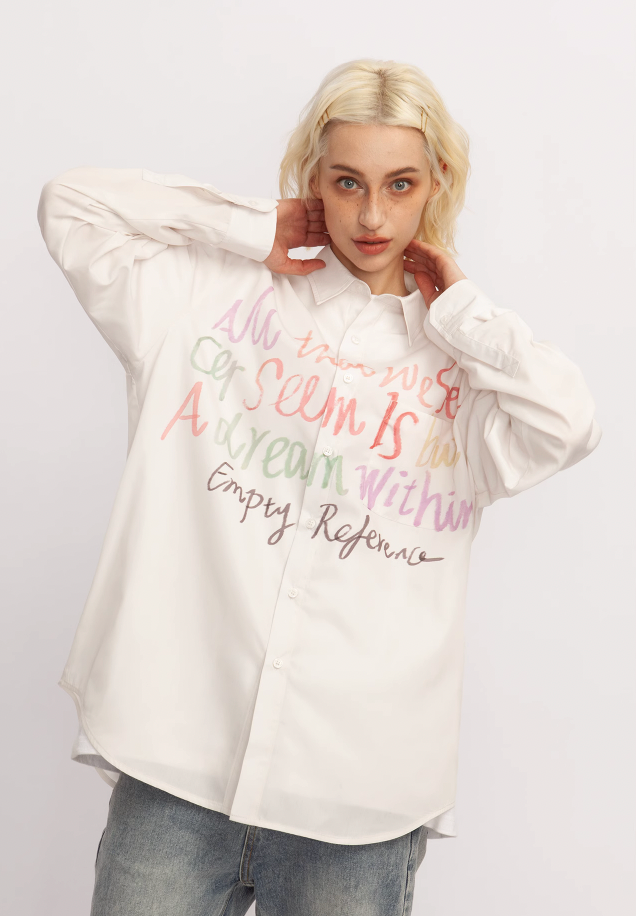 Graffiti Letter Print Long Sleeve Shirt - chiclara