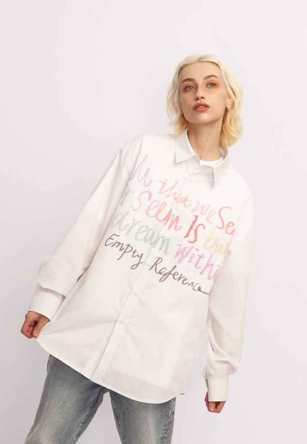 Graffiti Letter Print Long Sleeve Shirt - chiclara