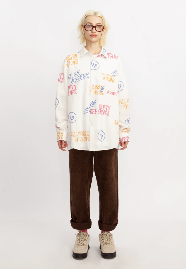 Vintage Slogan Print Long Sleeve Shirt - chiclara