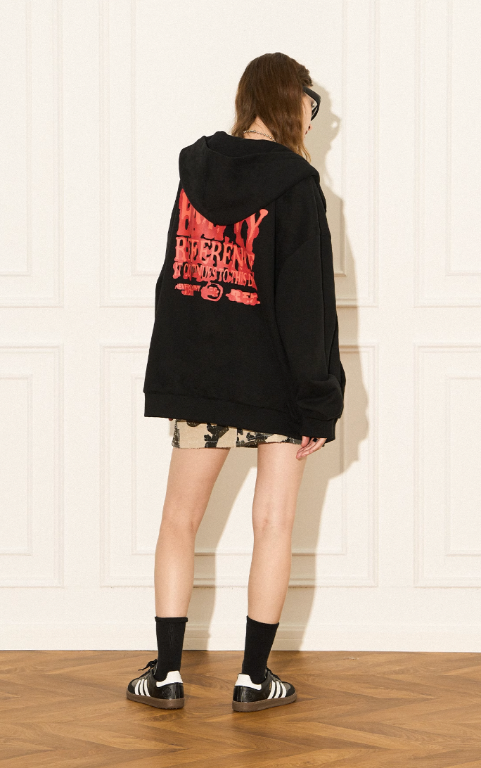 Scorched Pattern Zipper Hoodie - chiclara