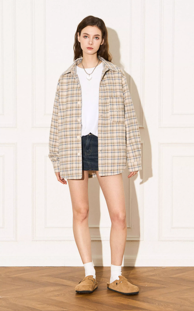 Embroidered Plaid Jacket - chiclara