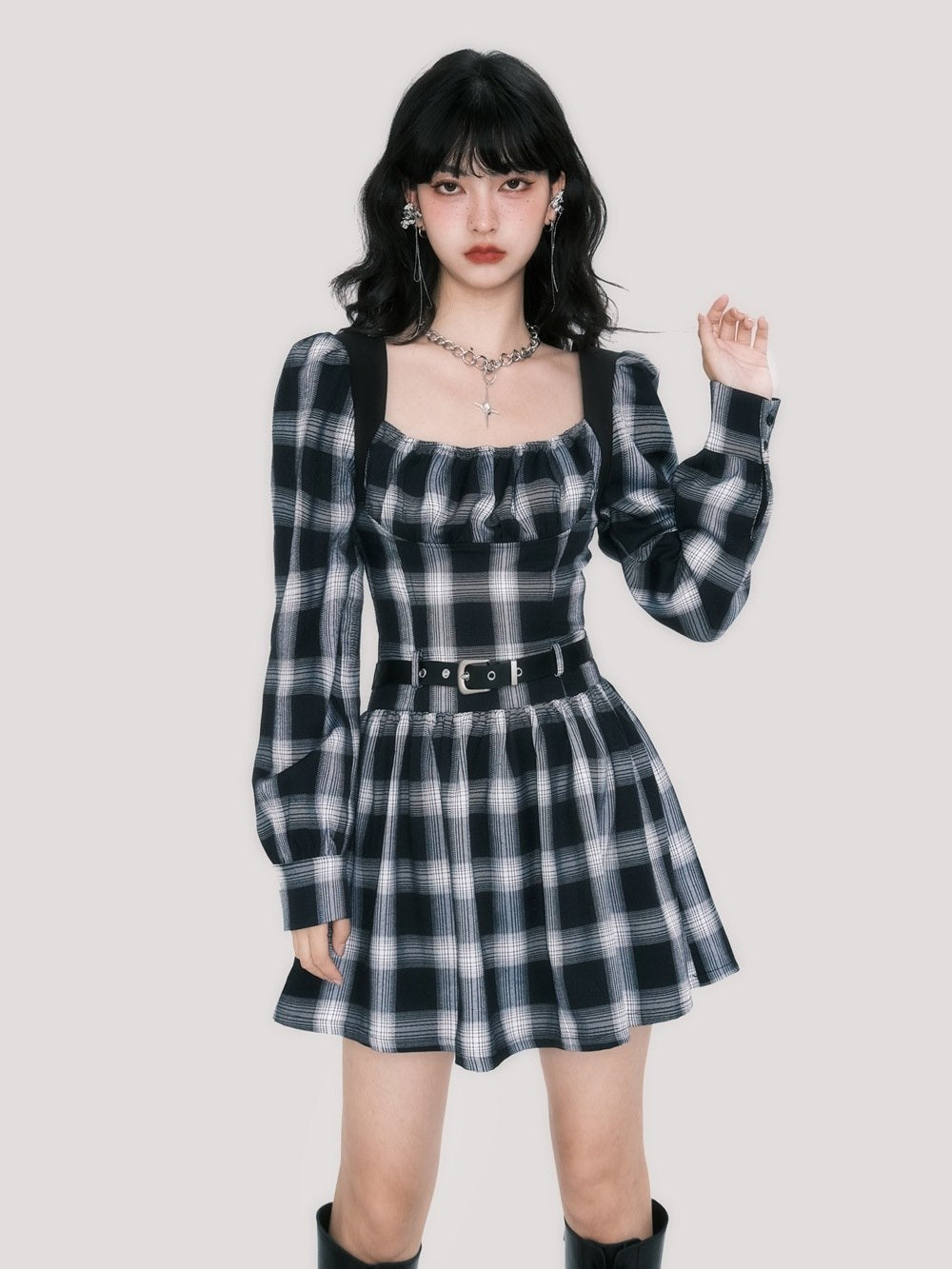 Retro Flare Plaid One-Piece - chiclara