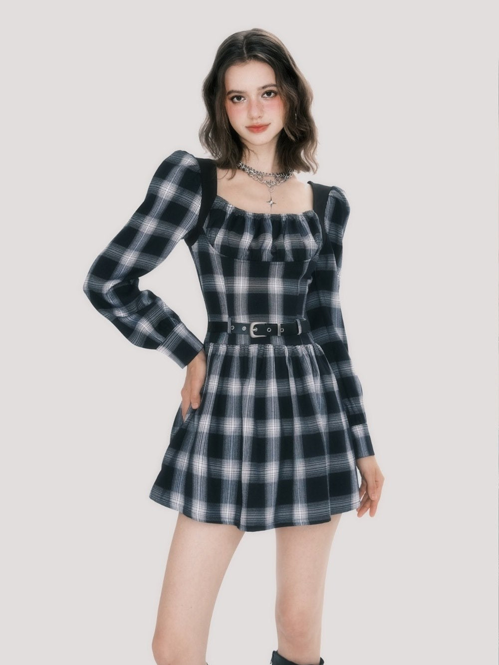 Retro Flare Plaid One-Piece - chiclara