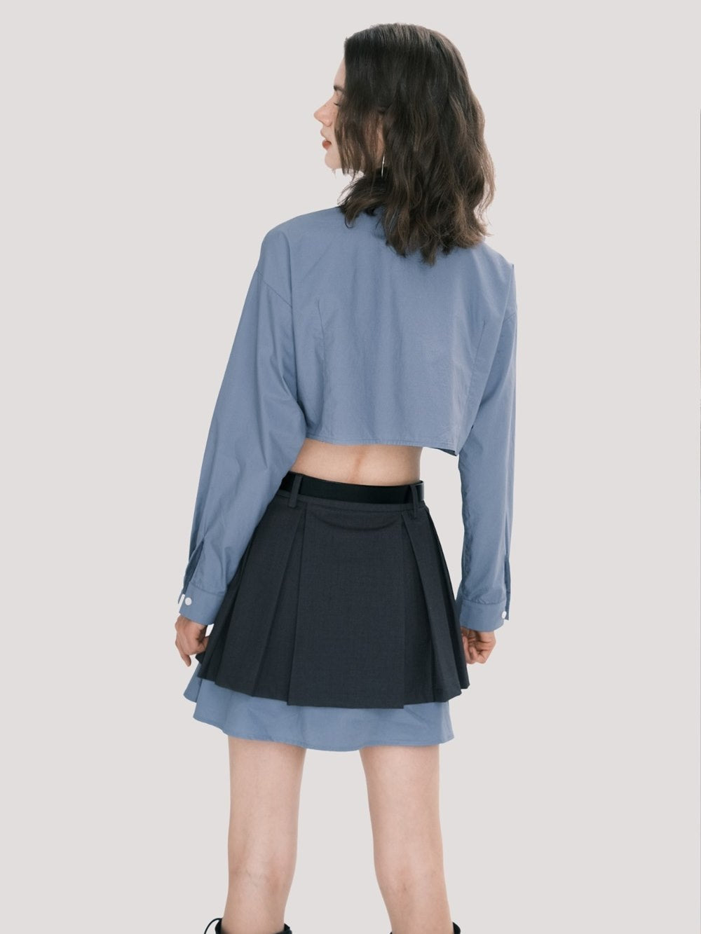 Chic Scholar Cropped Shirt And Pleated Skirt Set - chiclara