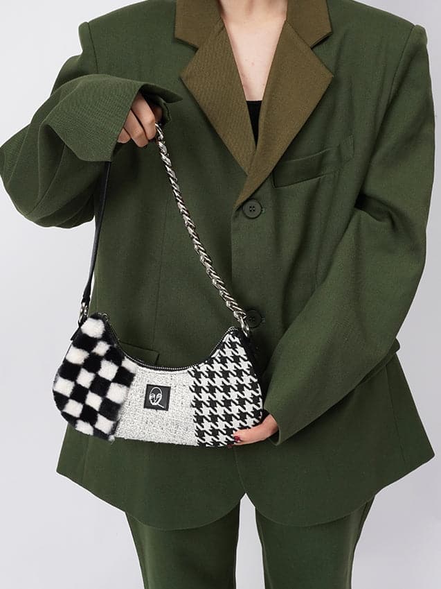 Chic Compact Shoulder Bag In Plaid Houndstooth - chiclara