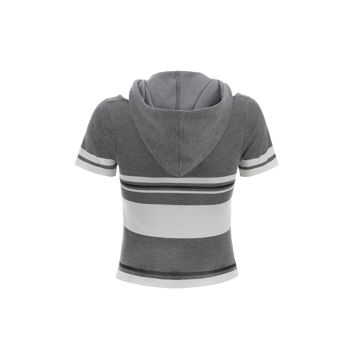 Grey Color Blocked Short Sleeve Hooded Top - chiclara