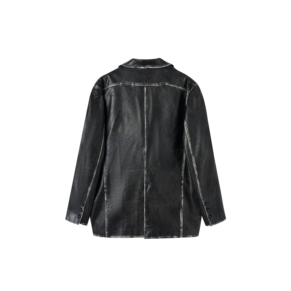 Black Distressed Leather Jacket - chiclara