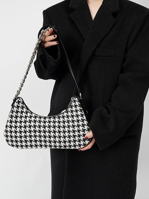 Chic Compact Shoulder Bag In Plaid Houndstooth - chiclara