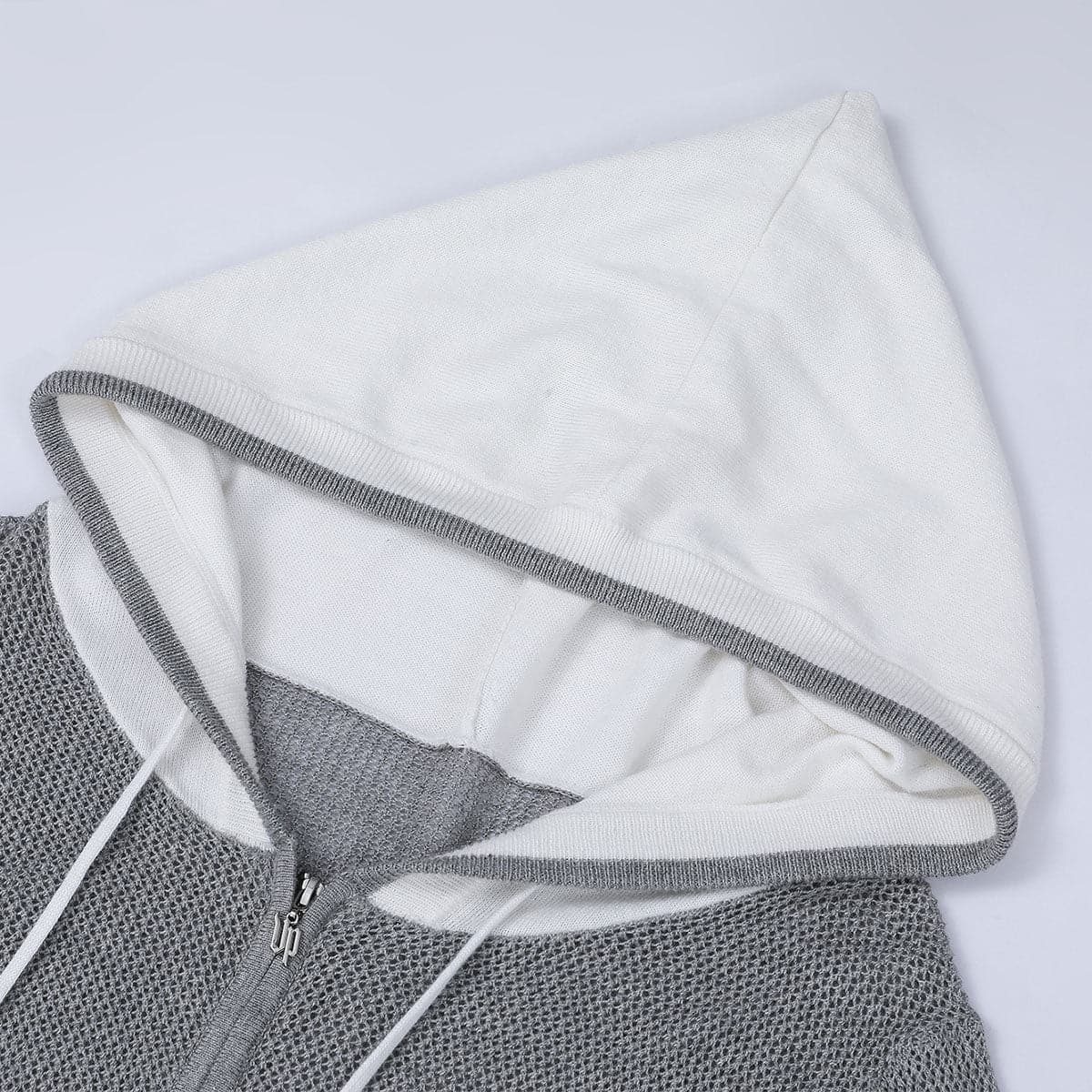 Grey Color Blocked Knit Short Zip Hoodie - chiclara