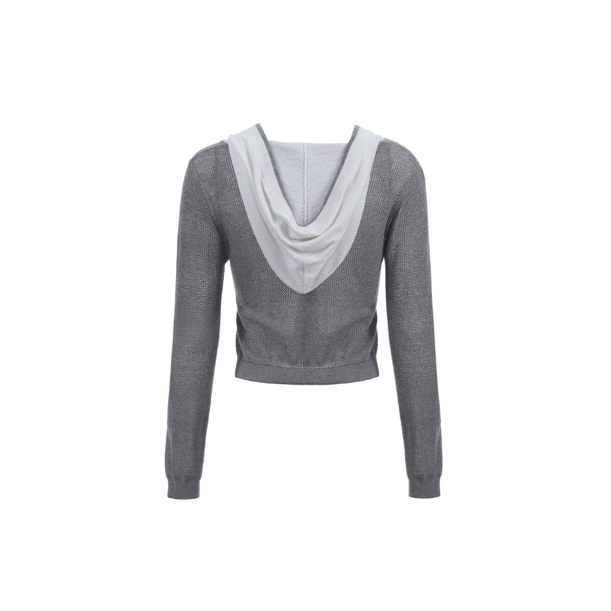 Grey Color Blocked Knit Short Zip Hoodie - chiclara