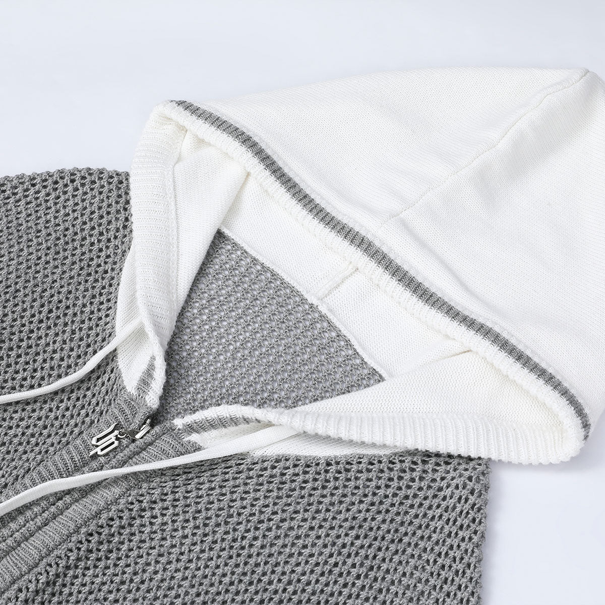 Grey Color Blocked Knit Zip Hoodie - chiclara