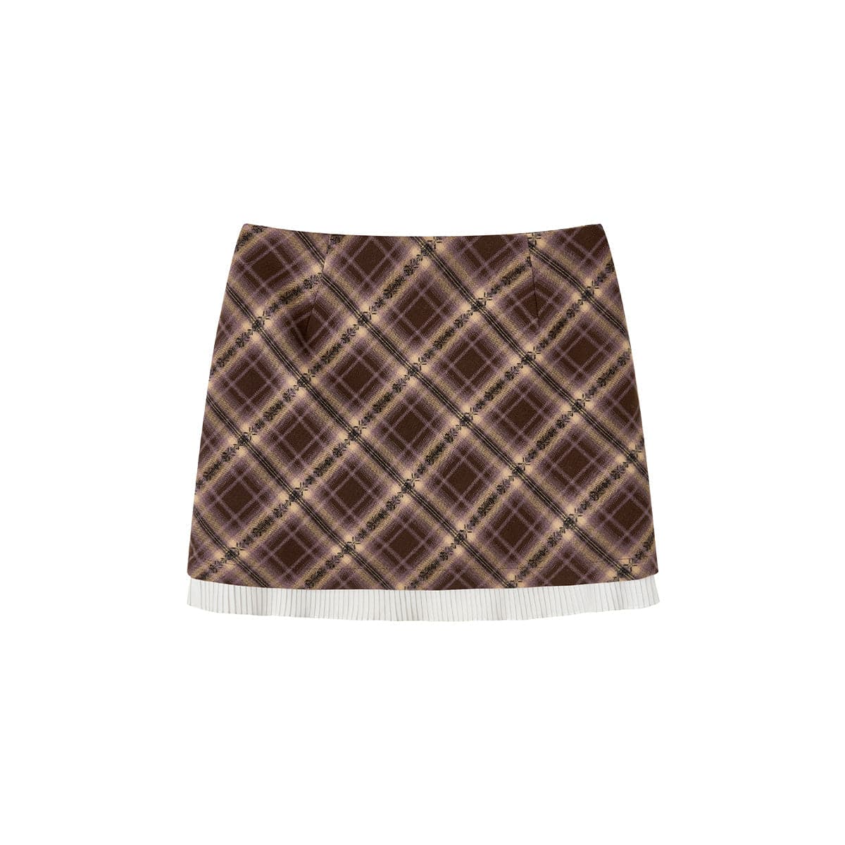 Checkered Mini Skirt - Brown Color Blocking - chiclara