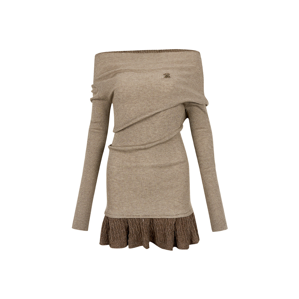 Khaki Color Blocked Knit Patchwork Dress - chiclara