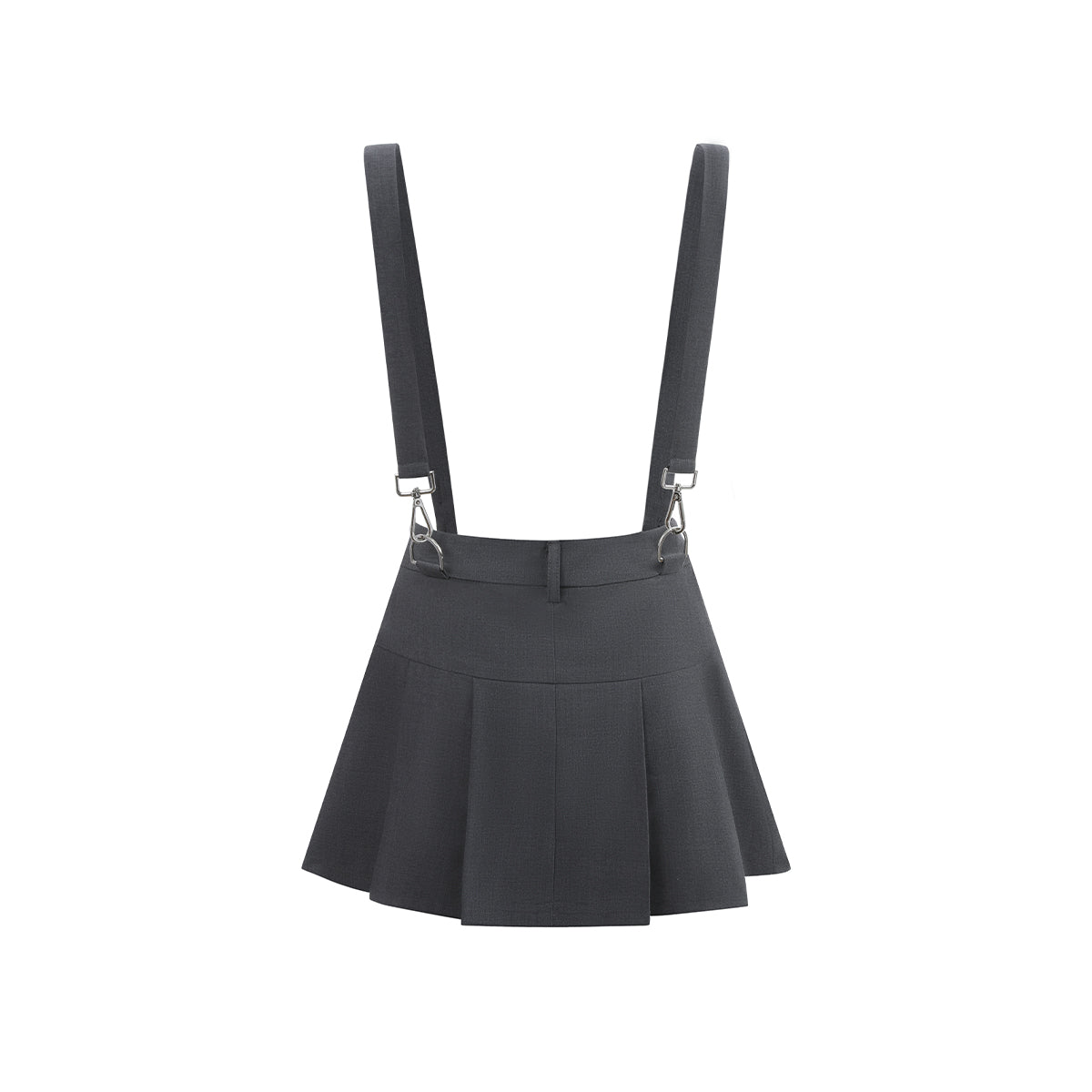 Grey Pleated Strap Overall Skirt - College Style - chiclara