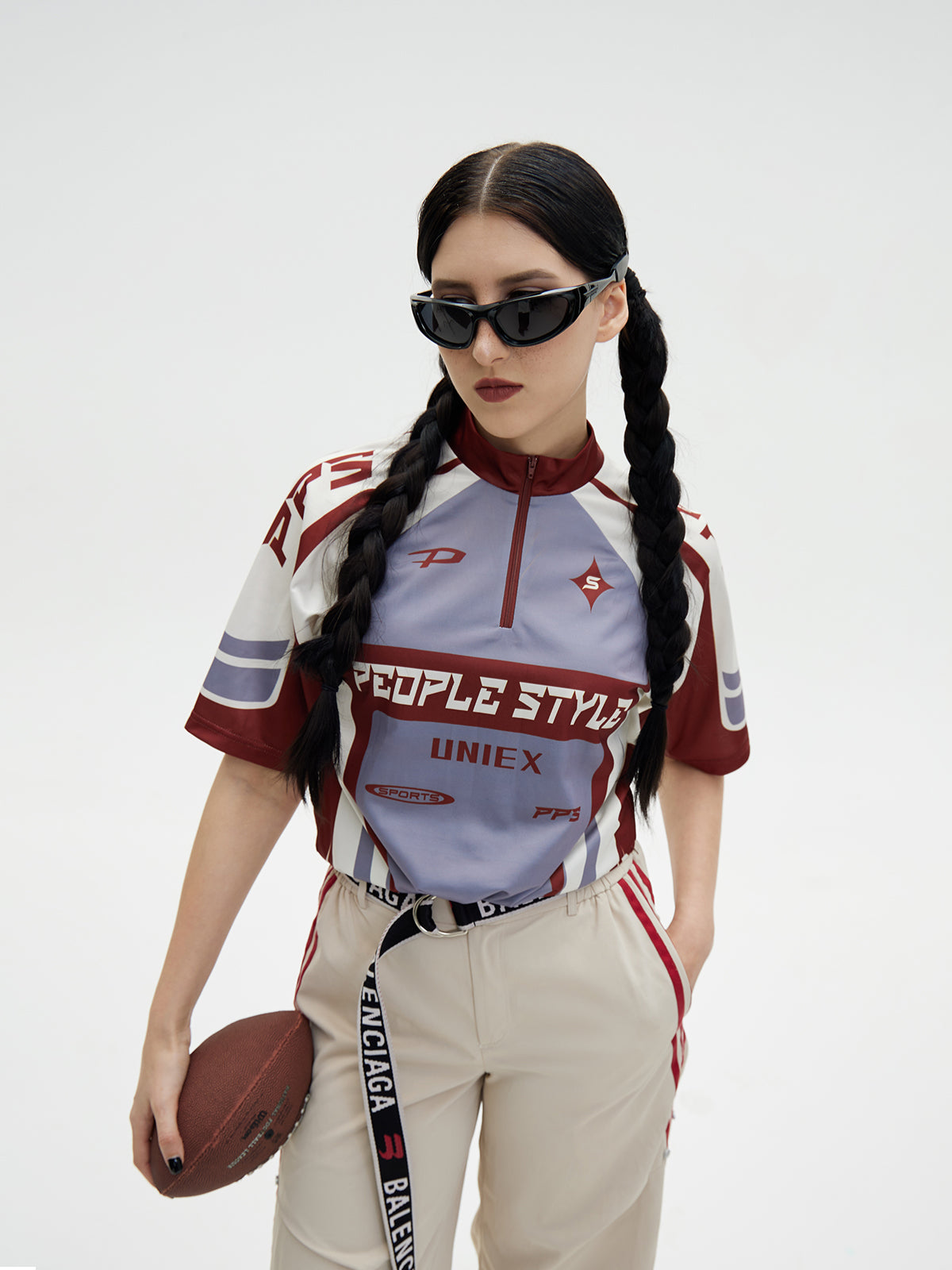 Unisex High-Neck Logo Jersey Tops - chiclara