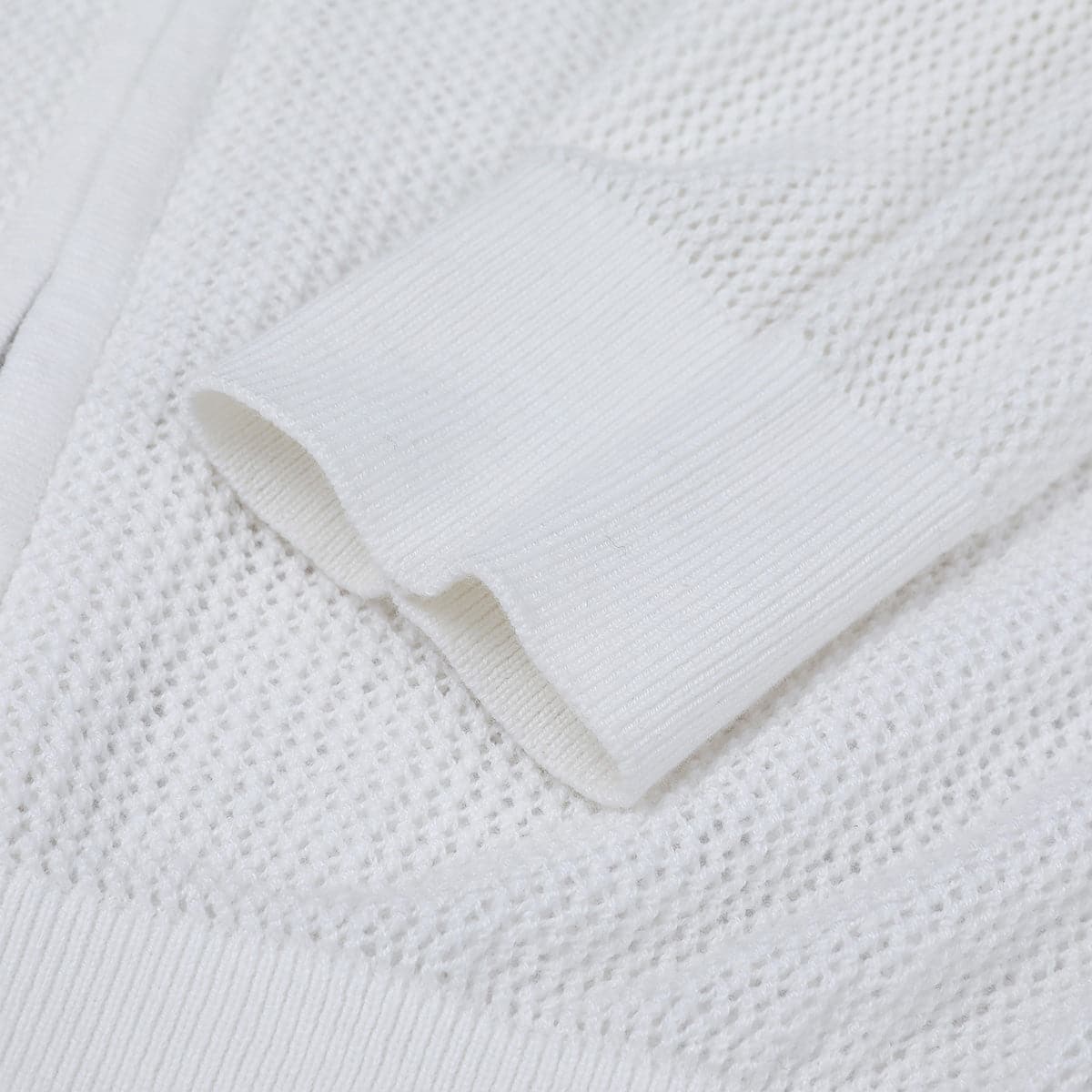 White Color Blocked Knit Zip Hoodie - chiclara
