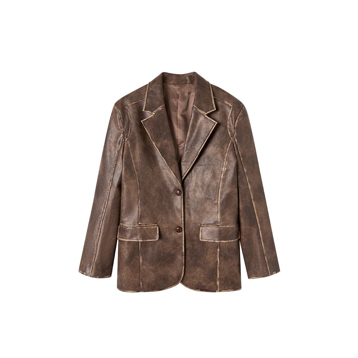 Brown Distressed Leather Jacket - chiclara