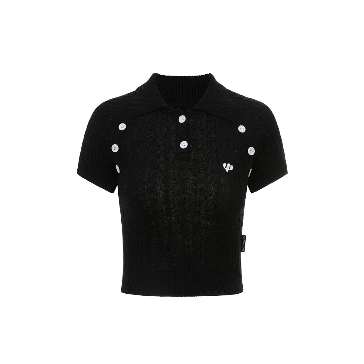 Black Knit Polo Top With Logo Embroidery - chiclara