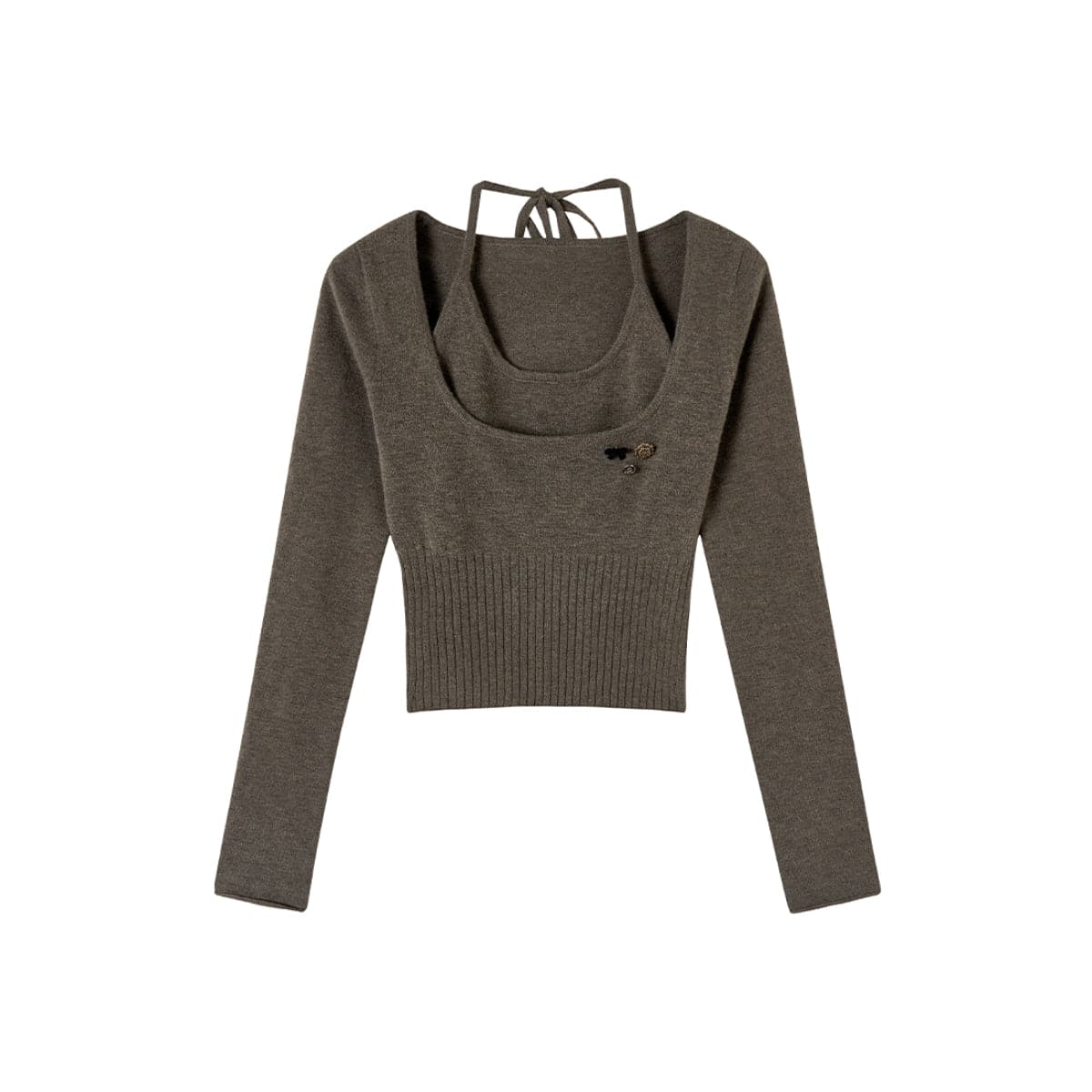 Dark Grey Knit Slim Top - Authentic 2-Piece Design - chiclara