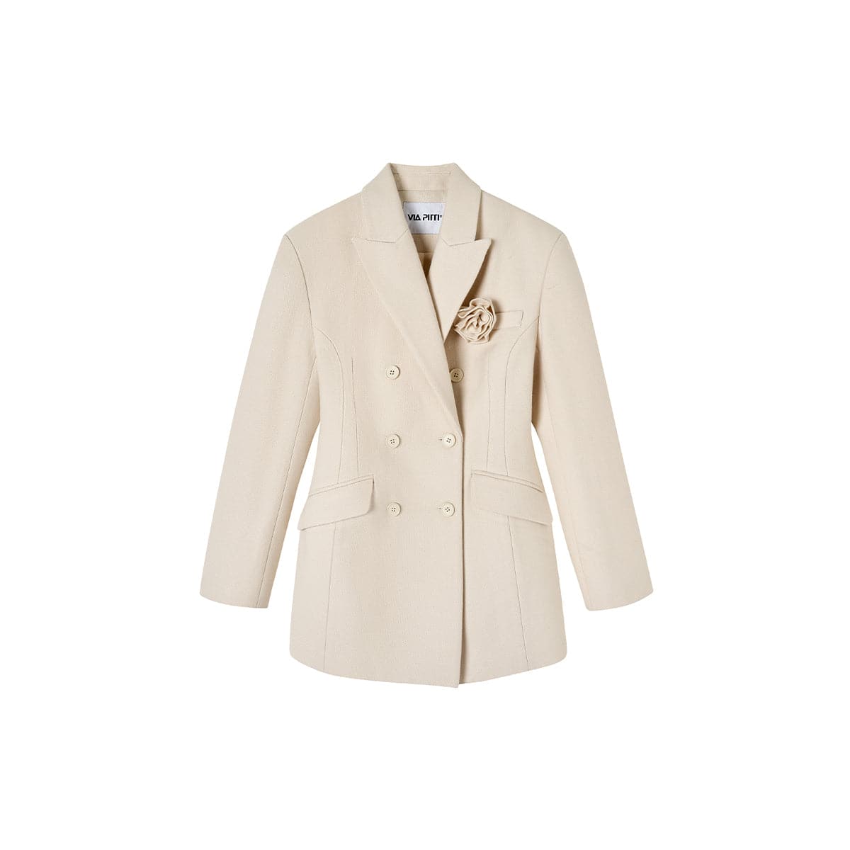 Cream Woolen Double-Breasted Coat - chiclara