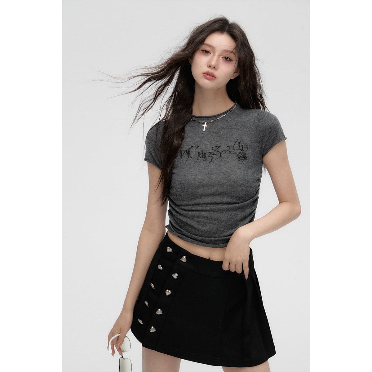 Black Heart Button Skirt - Three-Way Design - chiclara
