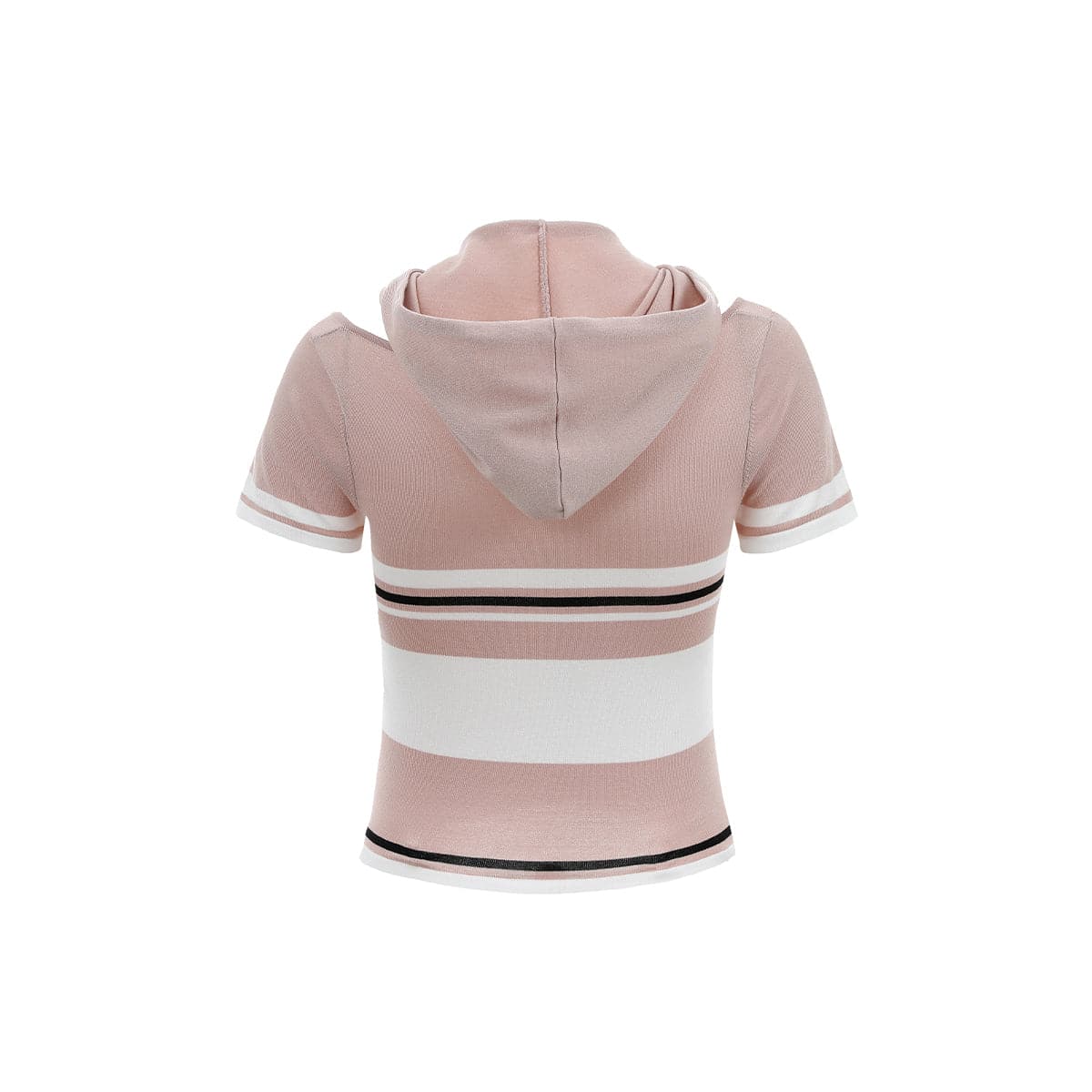 Pink Color Blocked Short Sleeve Hooded Top - chiclara