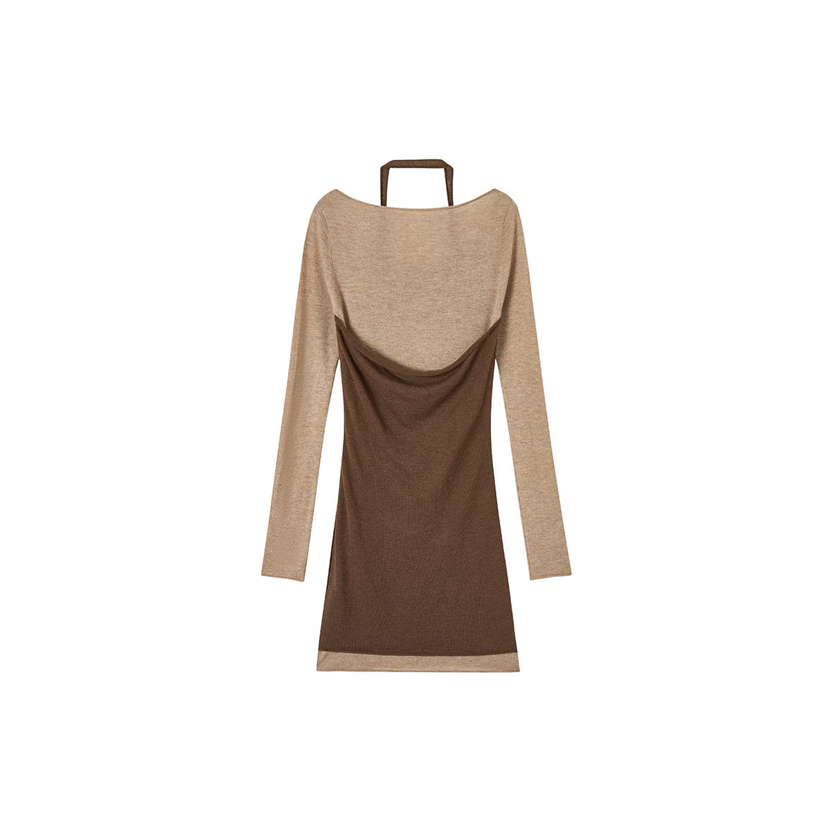 Brown Color Blocked Halterneck Knit Dress - chiclara