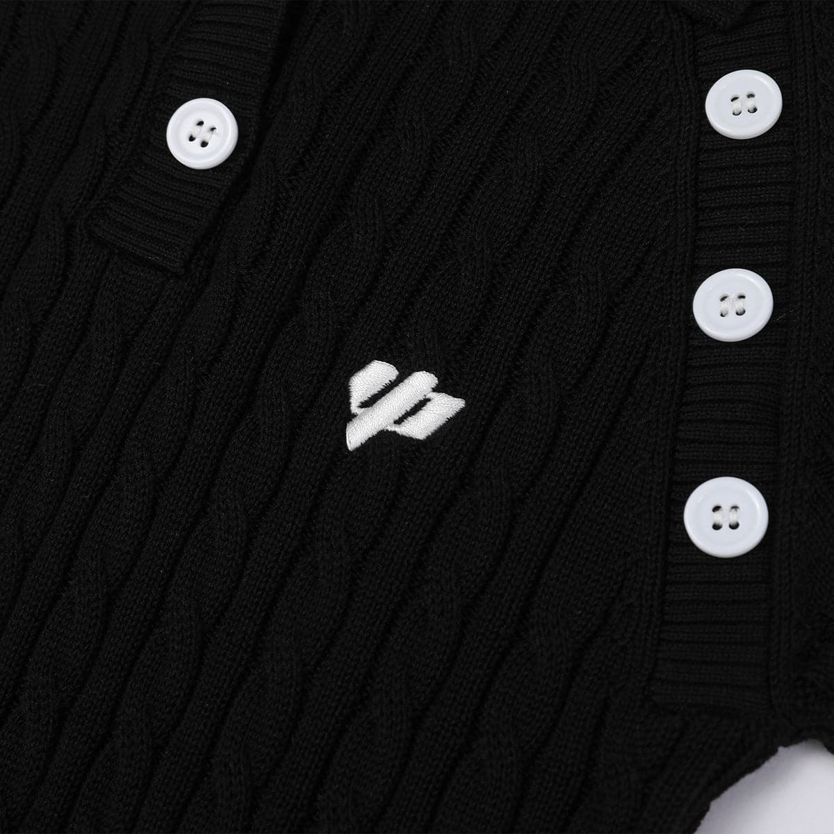 Black Knit Polo Top With Logo Embroidery - chiclara