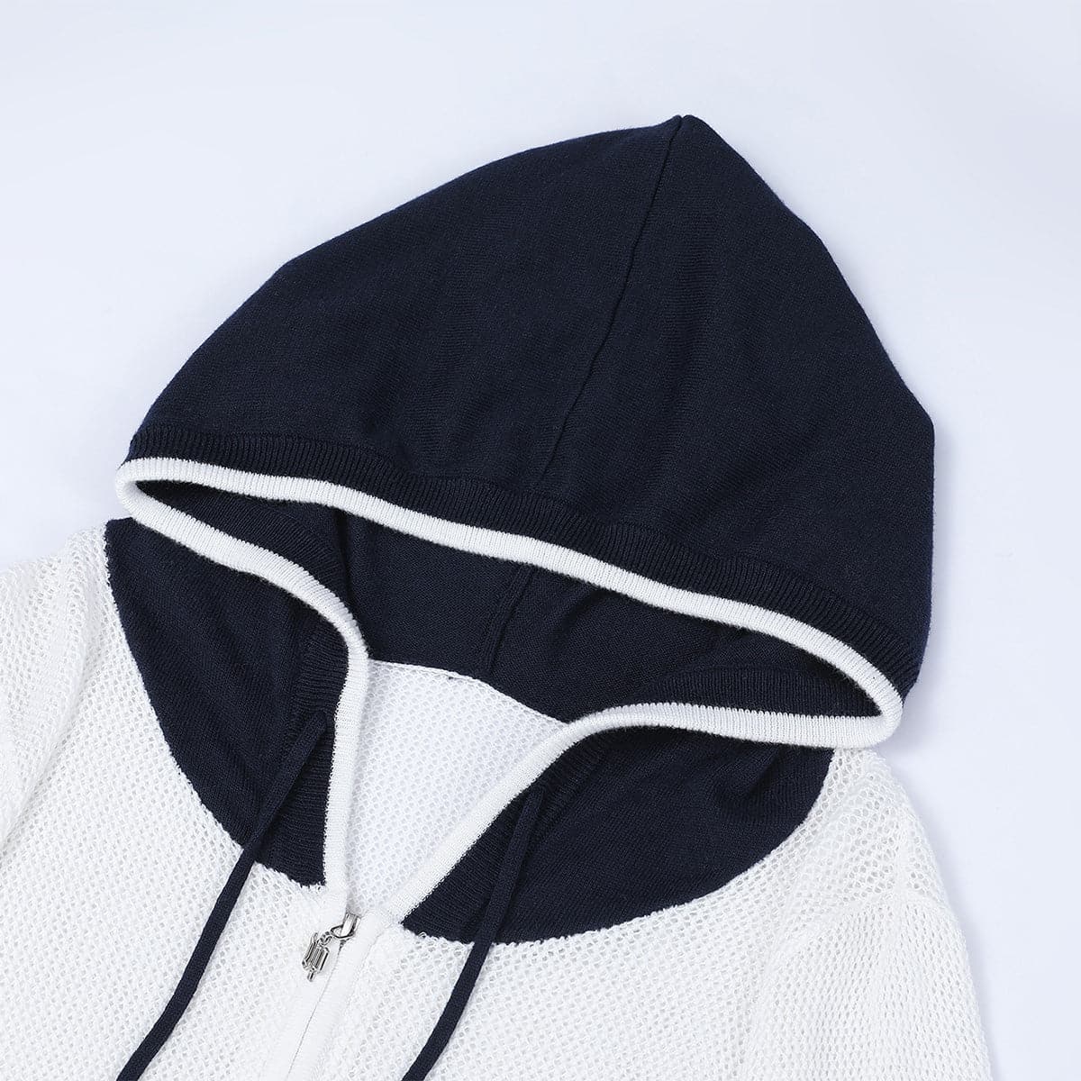 White Color Blocked Knit Short Zip Hoodie - chiclara