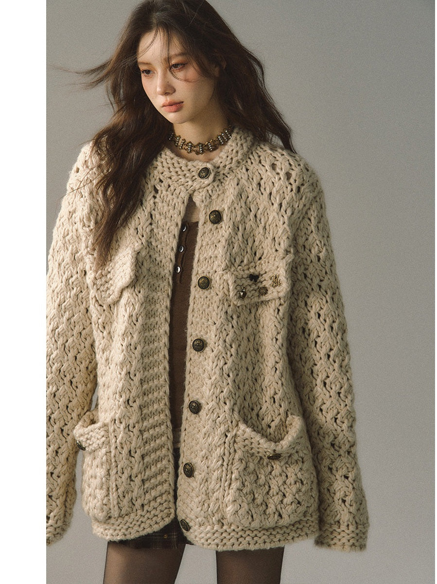 Metallic Knit Cardigan In Oatmeal - chiclara