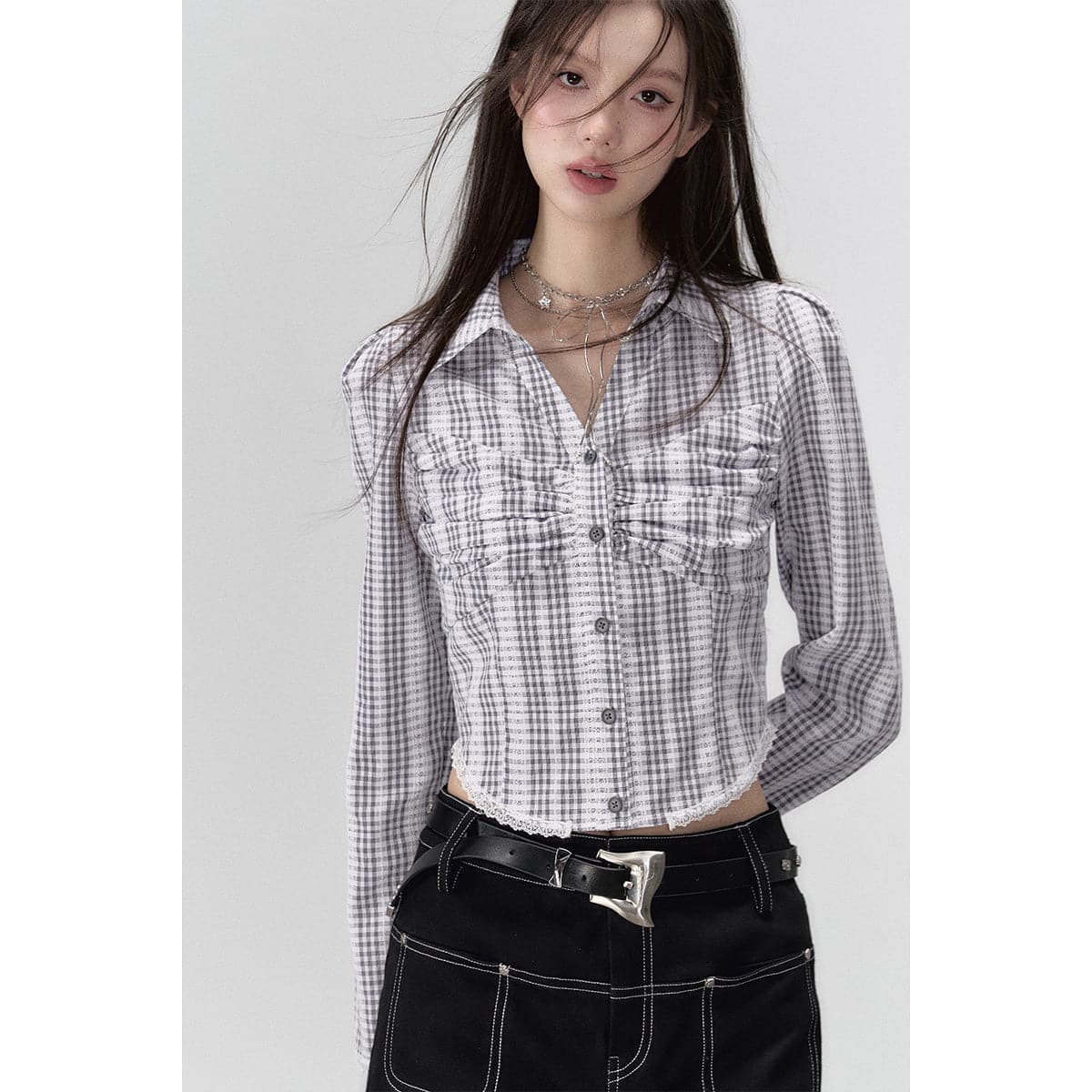 Slim Fit Striped V-Neck Folded Shirt - chiclara