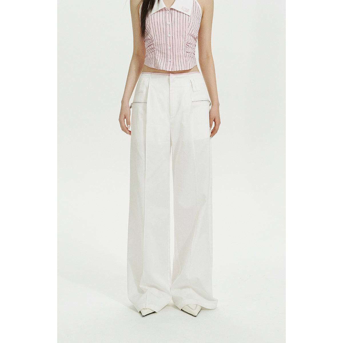 Oversized Straight-Leg Pocket Pants - chiclara