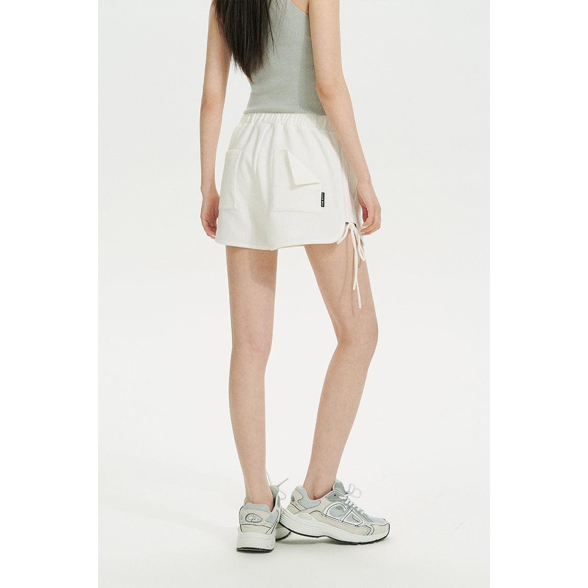 Oversized White Logo Drawstring Shorts - chiclara