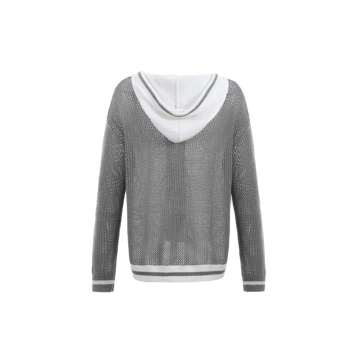 Grey Color Blocked Knit Zip Hoodie - chiclara