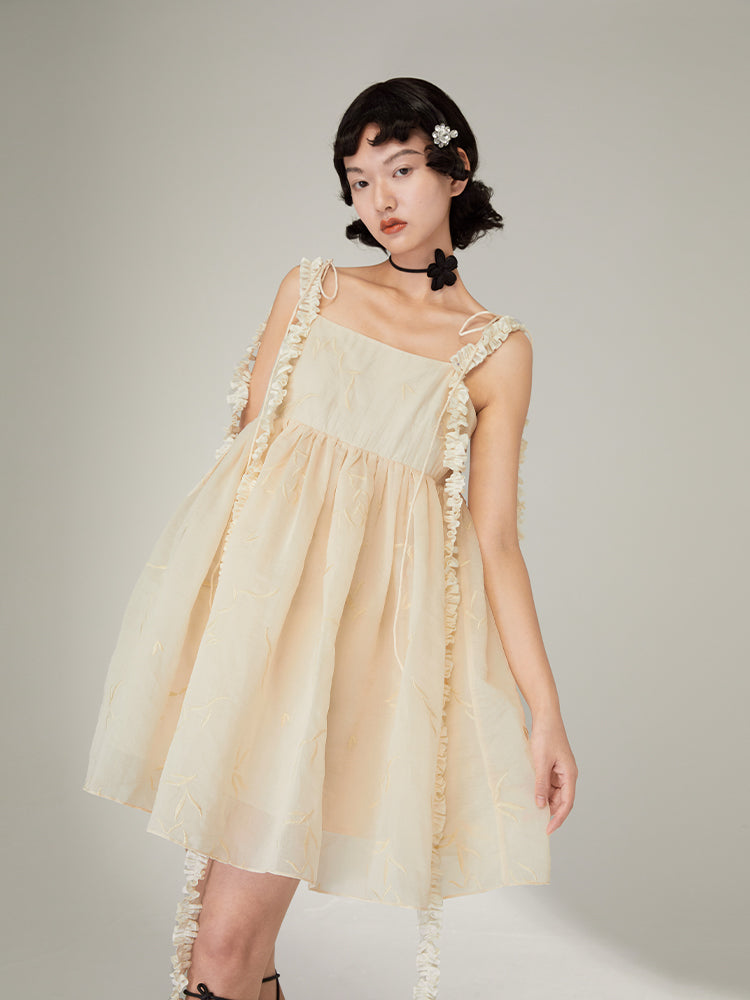 Jacquard Slip Dress With Lace Straps - chiclara