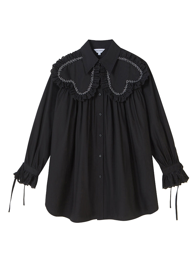 Lace Frill Loose Drawstring Shirt Dress - chiclara