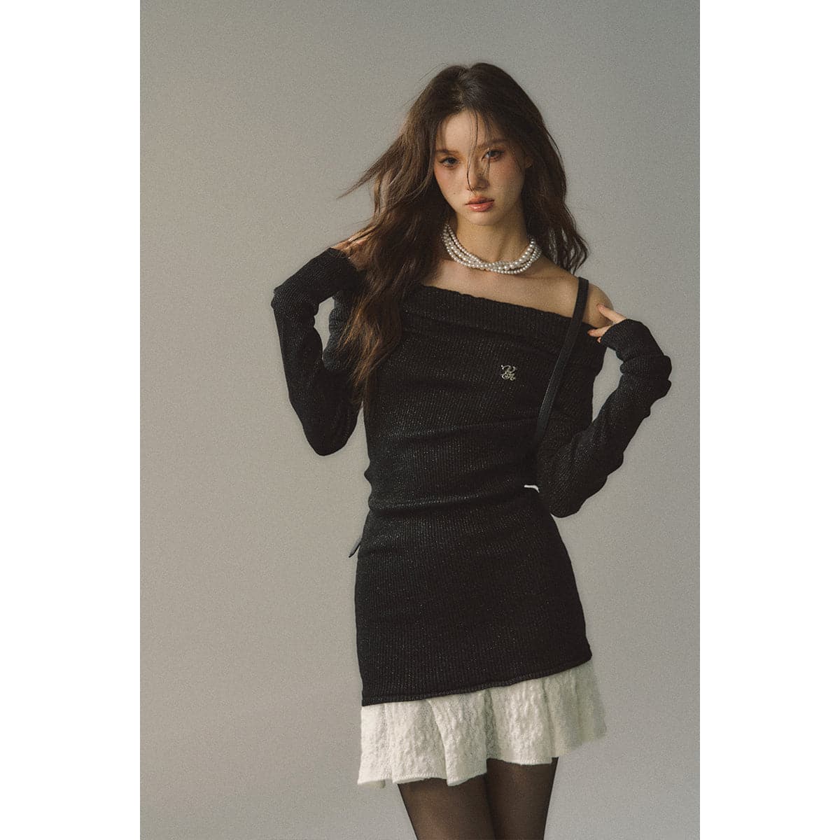 Black Color Blocked Knit Patchwork Dress - chiclara