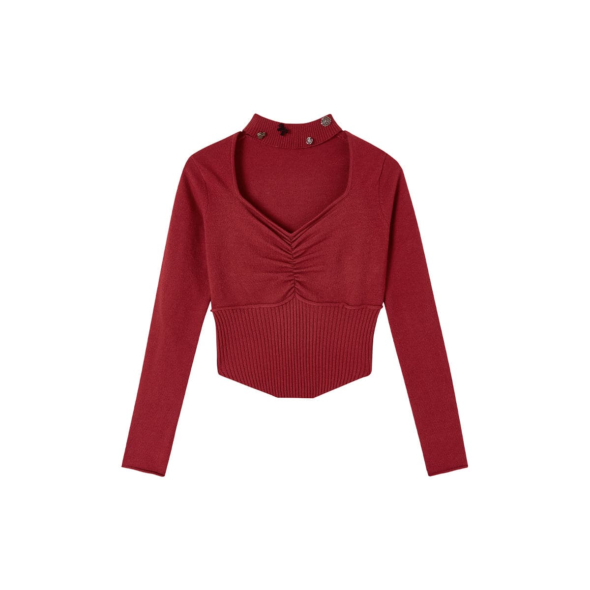 Red Metal Collar Choker Sweater - chiclara