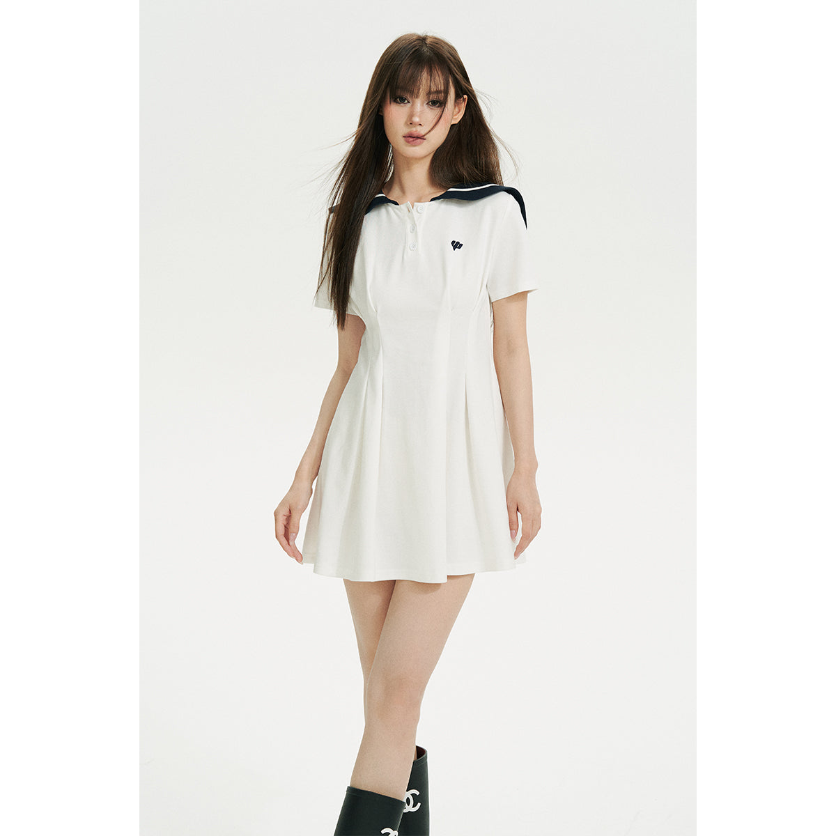 Sailor Collar Color Block Dress - chiclara