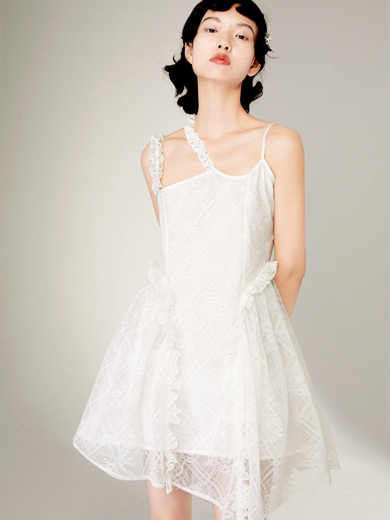 Irregular Hem Lace Sling Dress - chiclara