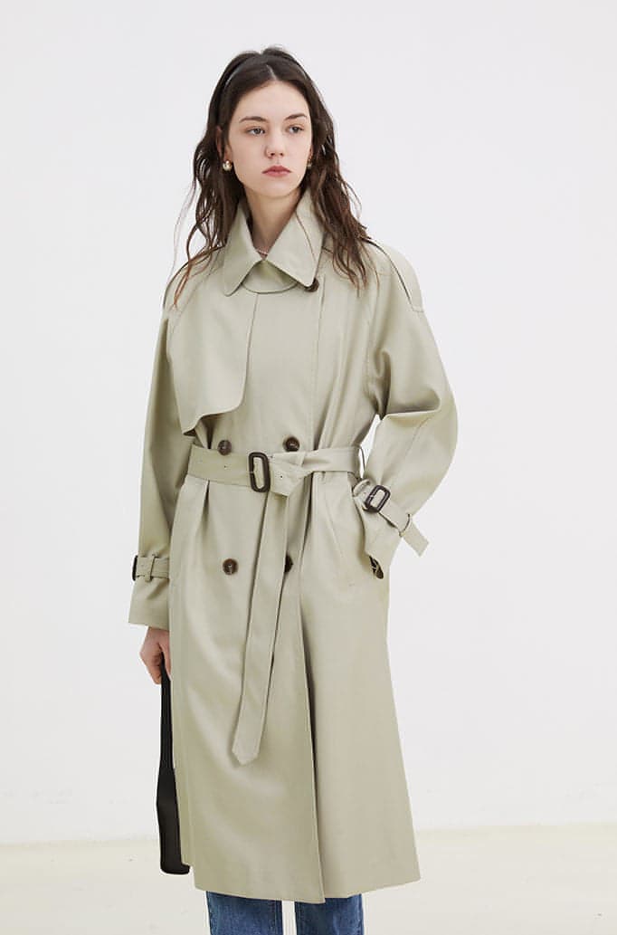 Double-Breasted Loose Mid-Length Melton Trench Coat - chiclara