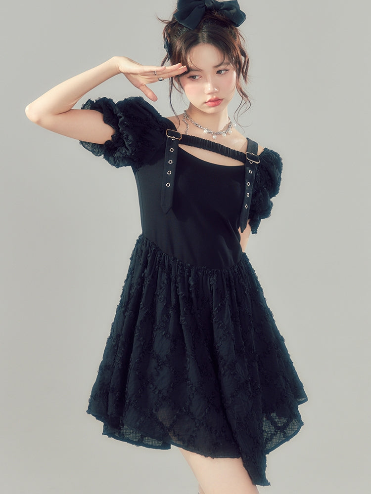 Irregular Lace Belted Dress - chiclara