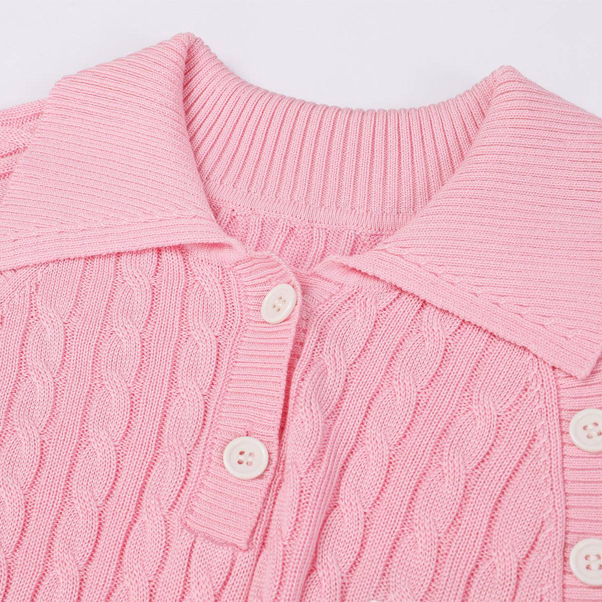 Pink Knit Polo Top With Logo Embroidery - chiclara