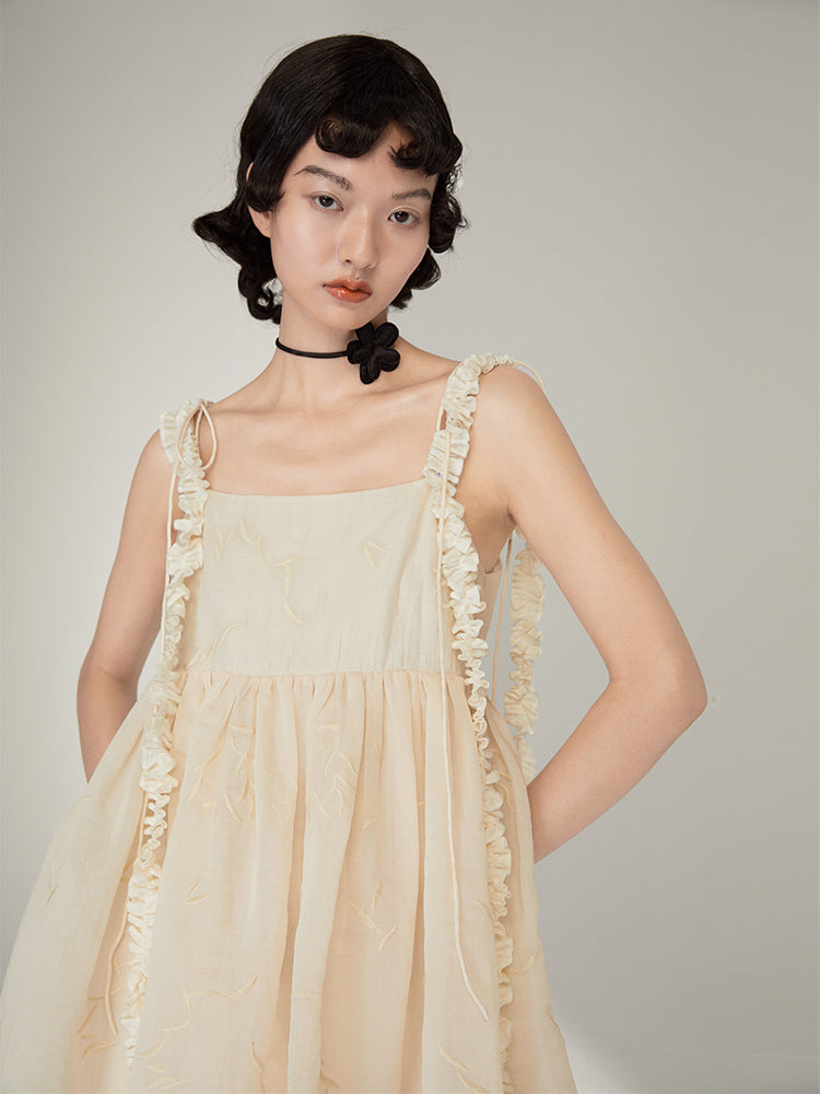 Jacquard Slip Dress With Lace Straps - chiclara