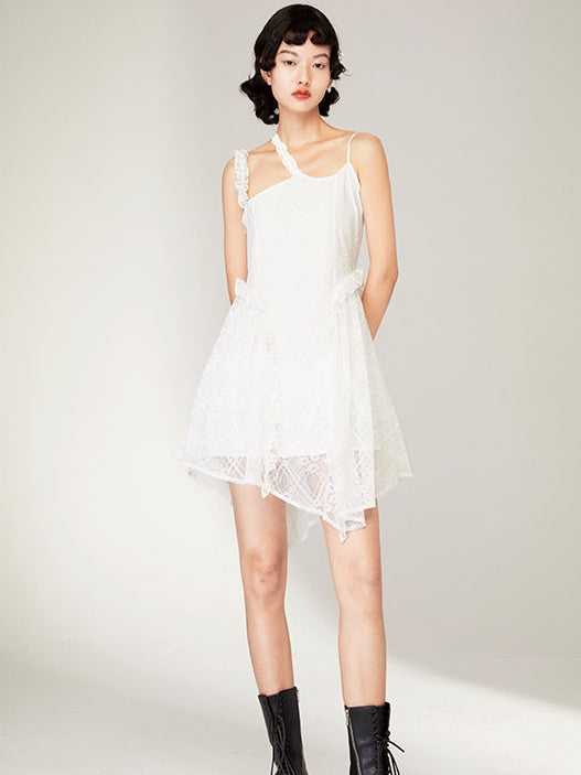 Irregular Hem Lace Sling Dress - chiclara