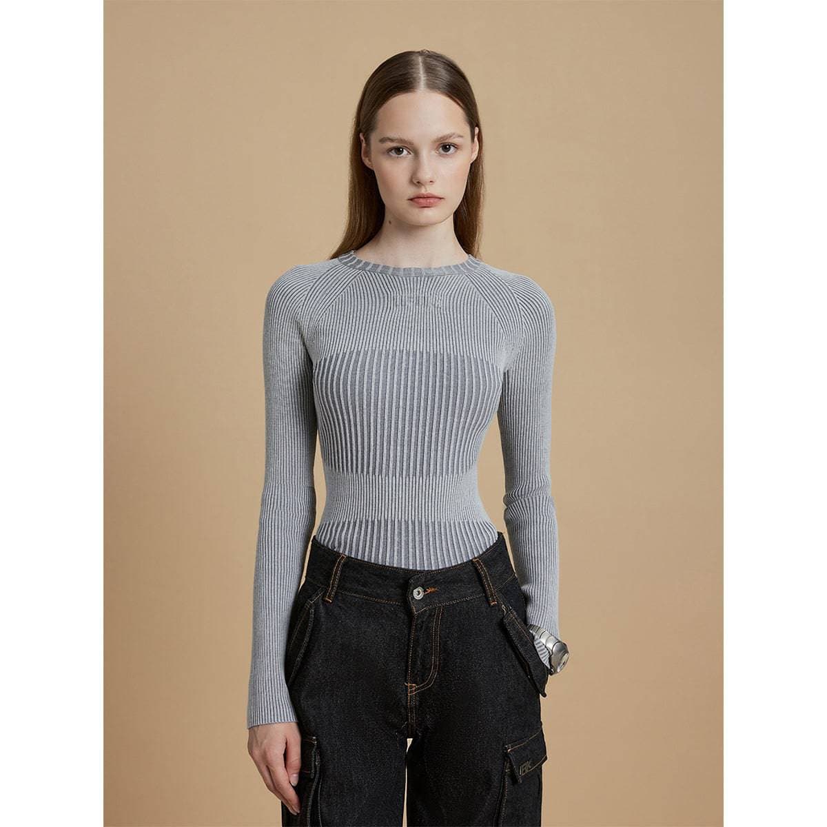 3D Ribbed Knit Sweater - chiclara