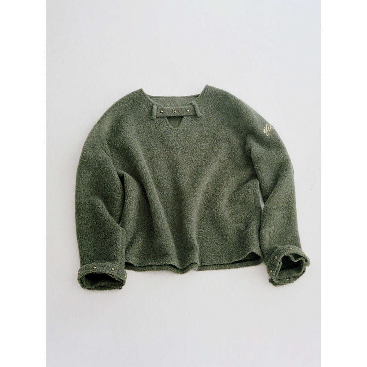 Olive Green Hollow Stud Sweater - chiclara