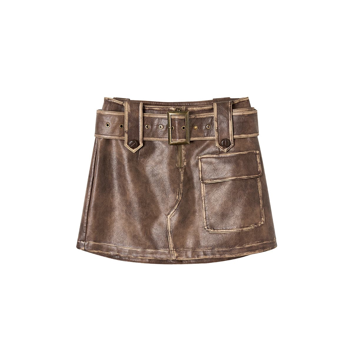 Brown Distressed Leather Skirt - Premium Quality - chiclara
